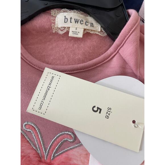 btween Girls Pink Butterfly Sweater Tie Dye Leggings Scrunchie 3 piece Sz 5 NEW - Picture 7 of 13